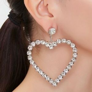 Forever 21 Diamond Drop Bedazzled Heart Shaped Silver Earrings Woman’s jewelry